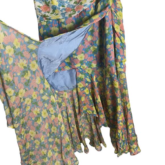 Amur Jaylah Patchwork Floral Print Silk Asymmetrical Midi Dress Size 4 - Picture 12 of 16